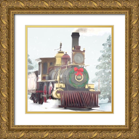 Winter Train Gold Ornate Wood Framed Art Print with Double Matting by Allen, Kimberly