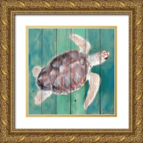 Sea Turtle Gold Ornate Wood Framed Art Print with Double Matting by Allen, Kimberly