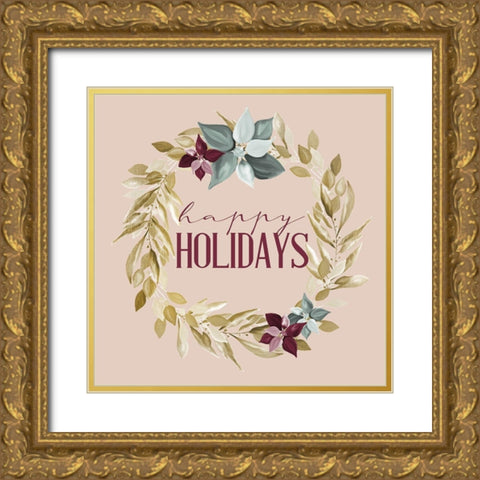 Happy Holidays Gold Ornate Wood Framed Art Print with Double Matting by Allen, Kimberly
