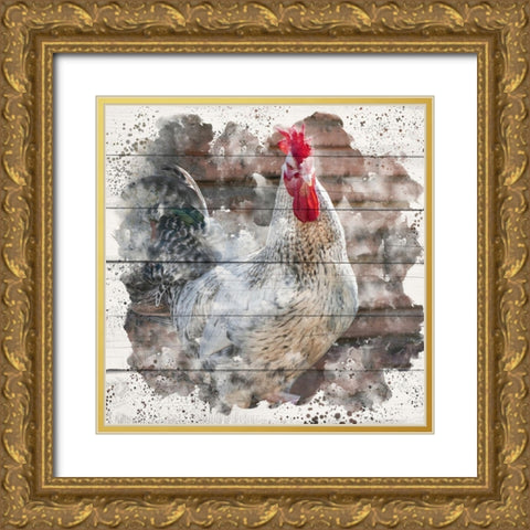 Rooster 2 Gold Ornate Wood Framed Art Print with Double Matting by Allen, Kimberly
