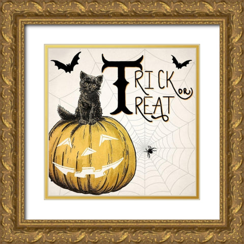 Trick or Treat Cat v2 Gold Ornate Wood Framed Art Print with Double Matting by Allen, Kimberly