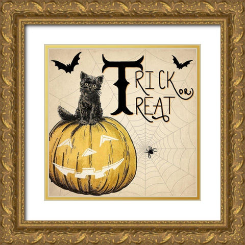 Trick or Treat Cat Gold Ornate Wood Framed Art Print with Double Matting by Allen, Kimberly