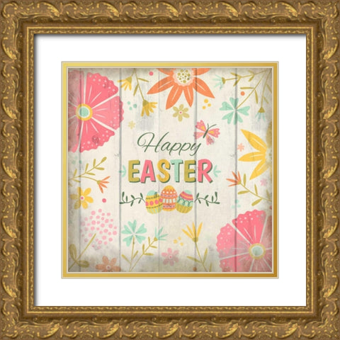Happy Easter Gold Ornate Wood Framed Art Print with Double Matting by Allen, Kimberly