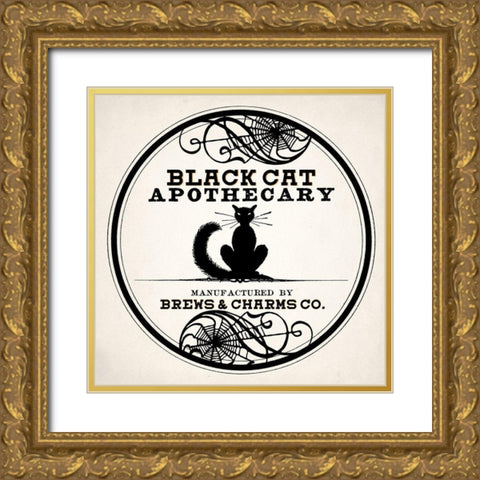Black Cat v2 Gold Ornate Wood Framed Art Print with Double Matting by Allen, Kimberly