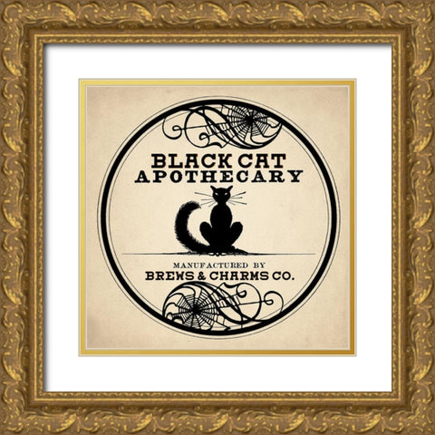 Black Cat Gold Ornate Wood Framed Art Print with Double Matting by Allen, Kimberly