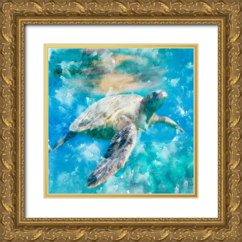 Deep Blue Gold Ornate Wood Framed Art Print with Double Matting by Allen, Kimberly