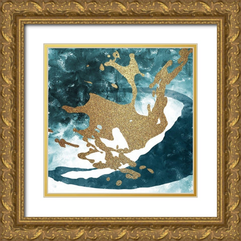 Teal Gold Splash 1 Gold Ornate Wood Framed Art Print with Double Matting by Kimberly, Allen