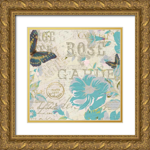Carte Postal Floral 3 Gold Ornate Wood Framed Art Print with Double Matting by Allen, Kimberly