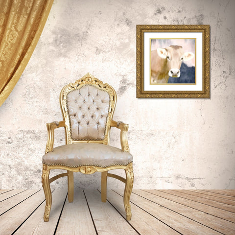 Pink Bush Cow Gold Ornate Wood Framed Art Print with Double Matting by Allen, Kimberly