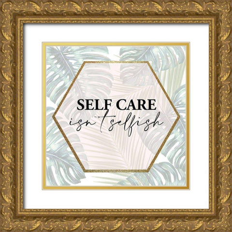 Selfcare 1 Green Leaves Gold Ornate Wood Framed Art Print with Double Matting by Allen, Kimberly
