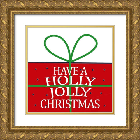 Holly Jolly Presents Gold Ornate Wood Framed Art Print with Double Matting by Allen, Kimberly