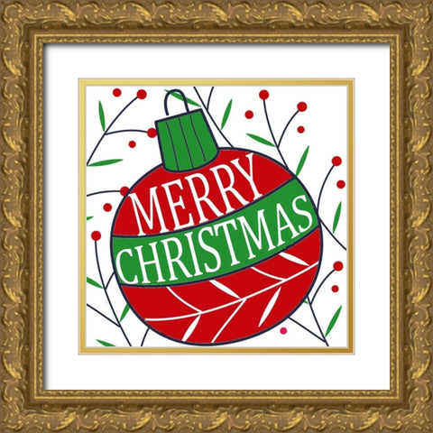 Merry Christmas Ornament Gold Ornate Wood Framed Art Print with Double Matting by Allen, Kimberly