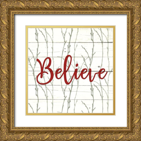 Christmas Branches 1 Gold Ornate Wood Framed Art Print with Double Matting by Allen, Kimberly