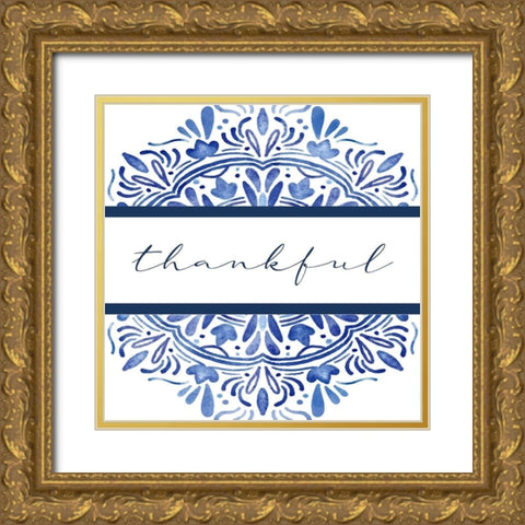 Thankful Medallion Gold Ornate Wood Framed Art Print with Double Matting by Allen, Kimberly
