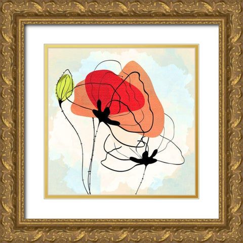 Poppy Square 3 Gold Ornate Wood Framed Art Print with Double Matting by Allen, Kimberly