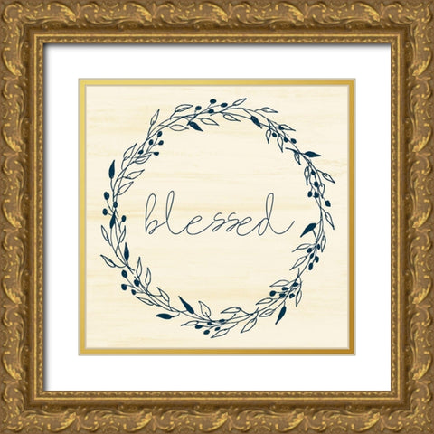 Blessed Square Wreath Gold Ornate Wood Framed Art Print with Double Matting by Allen, Kimberly