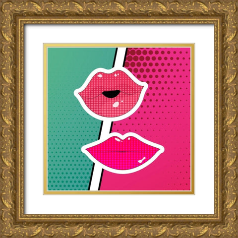 _Pop Lips 1 Gold Ornate Wood Framed Art Print with Double Matting by Allen, Kimberly