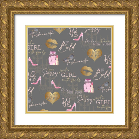 Fashionista Square Gold Ornate Wood Framed Art Print with Double Matting by Allen, Kimberly