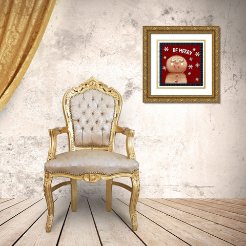 Be Merry Gingerbread Man Gold Ornate Wood Framed Art Print with Double Matting by Allen, Kimberly