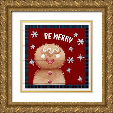 Be Merry Gingerbread Man Gold Ornate Wood Framed Art Print with Double Matting by Allen, Kimberly