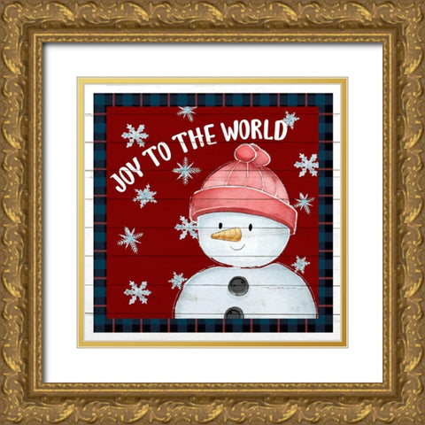 Joy to The World Snowman Gold Ornate Wood Framed Art Print with Double Matting by Allen, Kimberly