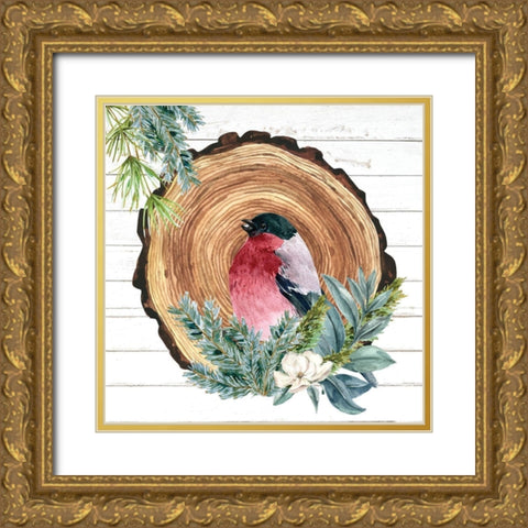 Winter Birds 3 Gold Ornate Wood Framed Art Print with Double Matting by Allen, Kimberly