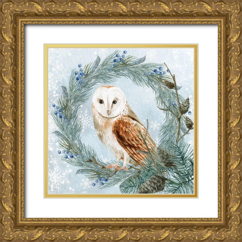 Winter Owl 1 Gold Ornate Wood Framed Art Print with Double Matting by Allen, Kimberly