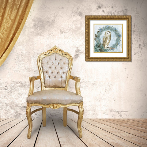 Winter Owl 3 Gold Ornate Wood Framed Art Print with Double Matting by Allen, Kimberly