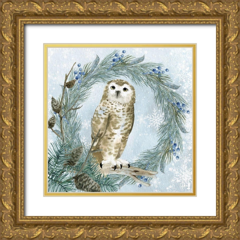 Winter Owl 3 Gold Ornate Wood Framed Art Print with Double Matting by Allen, Kimberly