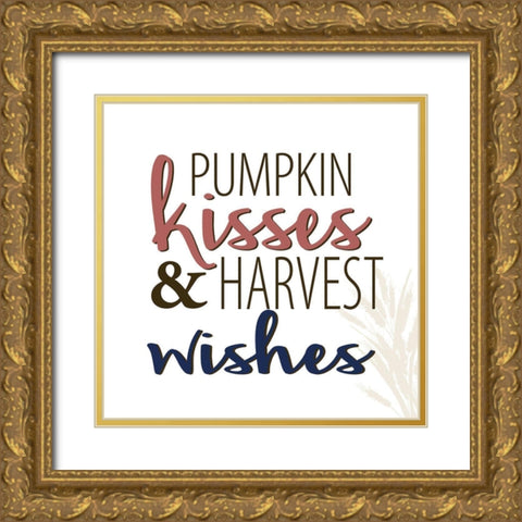 Pumpkin Kisses and Harvest Wishes Gold Ornate Wood Framed Art Print with Double Matting by Allen, Kimberly