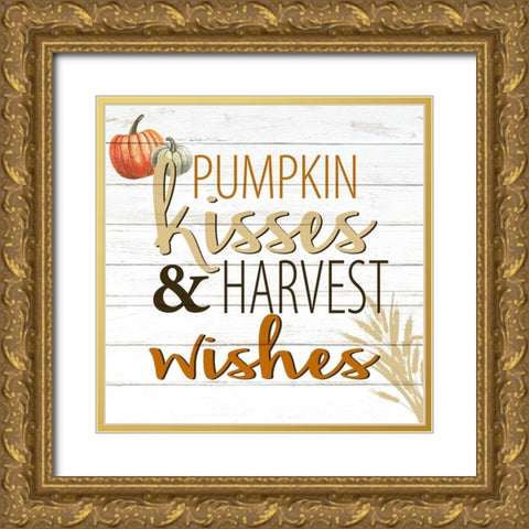 Pumpkin Kisses Gold Ornate Wood Framed Art Print with Double Matting by Allen, Kimberly