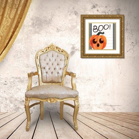 Boo Plaid Gold Ornate Wood Framed Art Print with Double Matting by Allen, Kimberly
