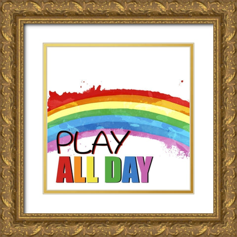 Play All Day 1 Gold Ornate Wood Framed Art Print with Double Matting by Allen, Kimberly