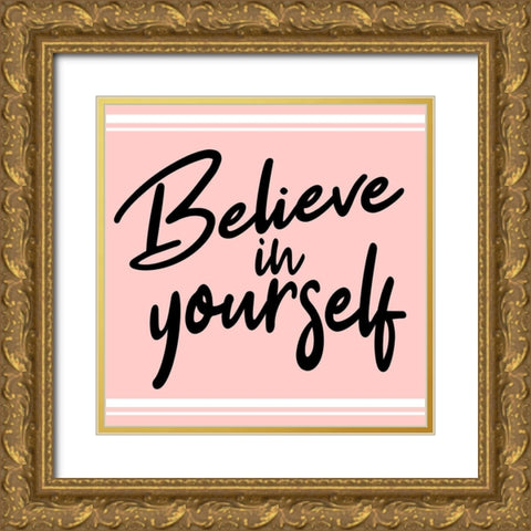 Believe Pink Gold Ornate Wood Framed Art Print with Double Matting by Allen, Kimberly