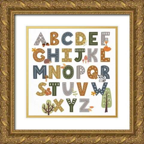 Woodland ABCs Gold Ornate Wood Framed Art Print with Double Matting by Allen, Kimberly