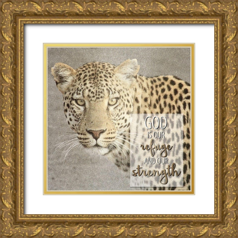 God Is Our Refuge Leopard Gold Ornate Wood Framed Art Print with Double Matting by Allen, Kimberly