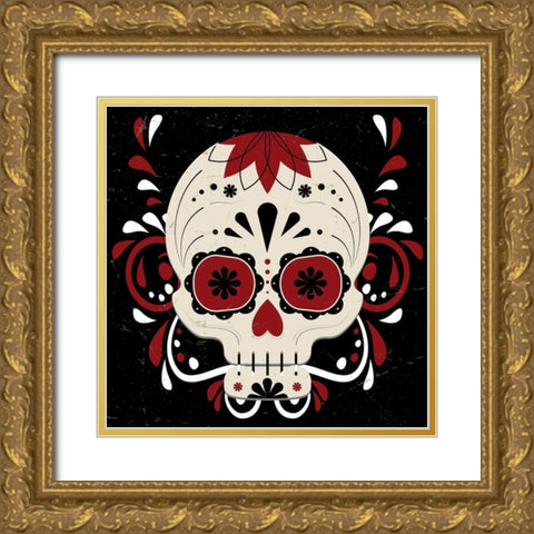 Sugar Skull 1 Gold Ornate Wood Framed Art Print with Double Matting by Allen, Kimberly