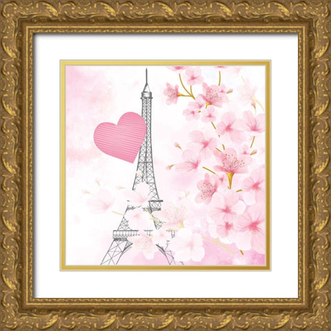 Cherry Blossom Paris 3 Gold Ornate Wood Framed Art Print with Double Matting by Allen, Kimberly