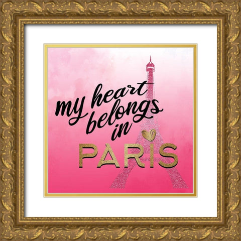 In Paris Hearts 1 Gold Ornate Wood Framed Art Print with Double Matting by Allen, Kimberly