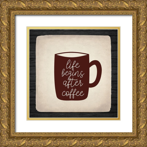 First Coffee 1 Gold Ornate Wood Framed Art Print with Double Matting by Allen, Kimberly
