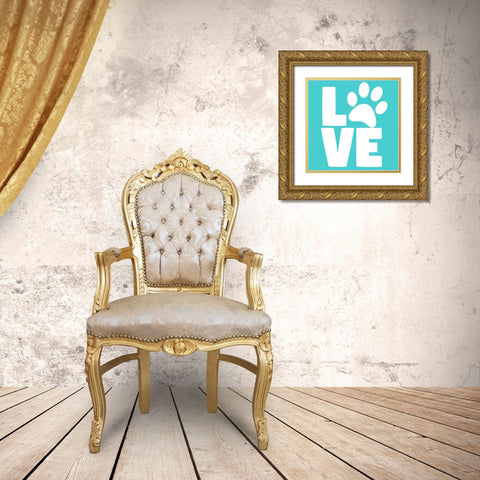 Love Paw Blue Gold Ornate Wood Framed Art Print with Double Matting by Allen, Kimberly