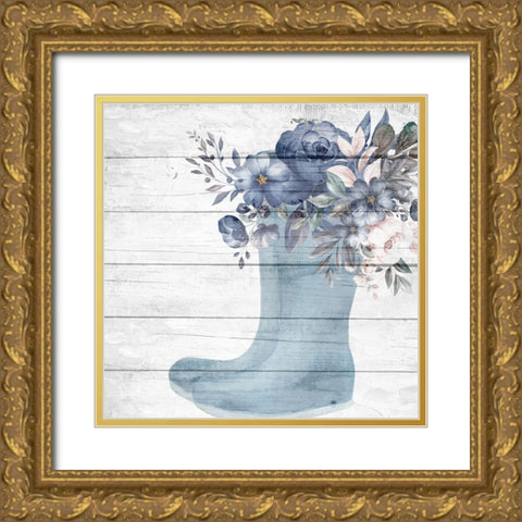Rainboot Floral Gold Ornate Wood Framed Art Print with Double Matting by Allen, Kimberly
