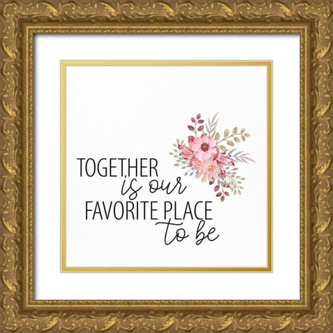 Together Flowers Gold Ornate Wood Framed Art Print with Double Matting by Allen, Kimberly