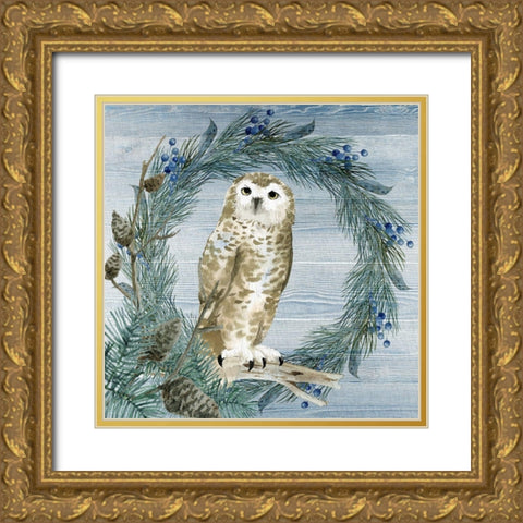 Winter Owl Blues 3 Gold Ornate Wood Framed Art Print with Double Matting by Allen, Kimberly