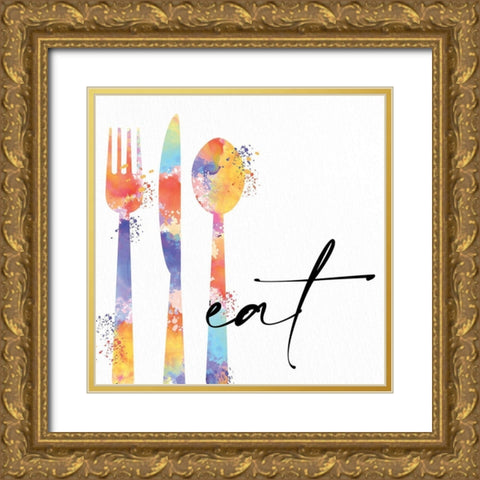 Eat 1 Gold Ornate Wood Framed Art Print with Double Matting by Allen, Kimberly