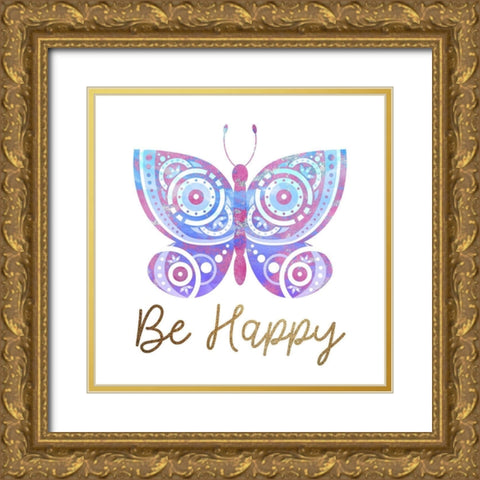 Be Butterflies 2 Gold Ornate Wood Framed Art Print with Double Matting by Allen, Kimberly