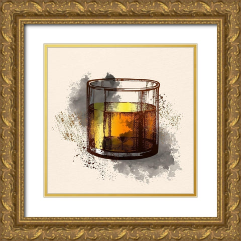 Whiskey Glass 1 Gold Ornate Wood Framed Art Print with Double Matting by Allen, Kimberly