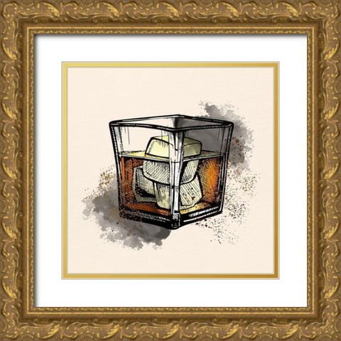 Whiskey Glass 2 Gold Ornate Wood Framed Art Print with Double Matting by Allen, Kimberly