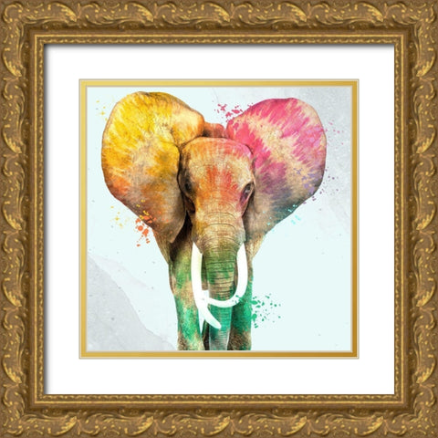 Tie Die Elephant 2 Gold Ornate Wood Framed Art Print with Double Matting by Allen, Kimberly