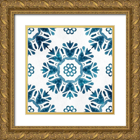 Blue Hue Tile 1 Gold Ornate Wood Framed Art Print with Double Matting by Allen, Kimberly